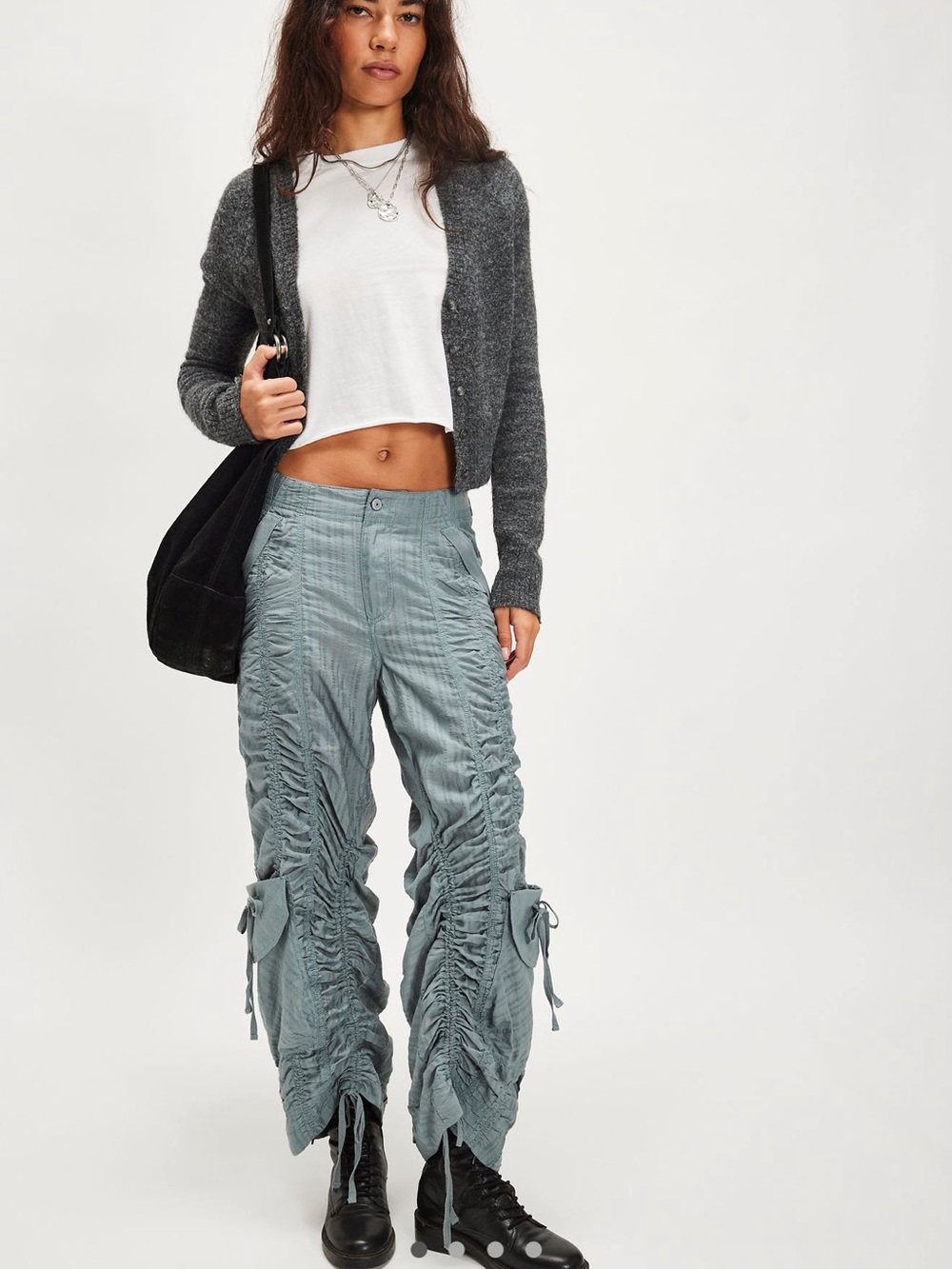 We The Free Scorpio Shirred Cargo Pants - Dusty Blue